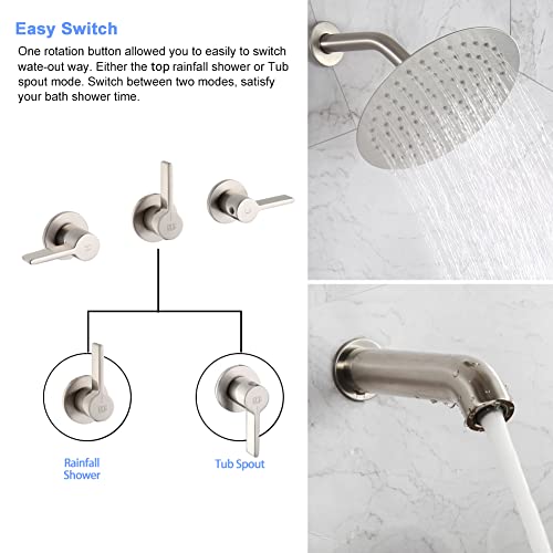 Pop Sanitaryware 3 Handle Tub And Shower Faucet Set Brushed Nickel Bathtub Faucet Set With Tub Spout, Tub And Shower Trim Kit With Valve #TOP2