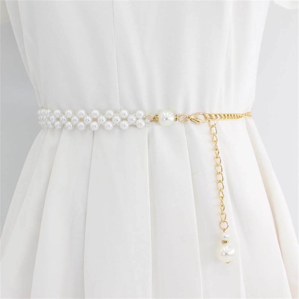 Pearl Waist Chain Belt for Women Elegant Pearls Beaded Waistband for Dress Shirt Accessories Body Belly Chains Adjustable Belts Chains Jewelry - Image 3