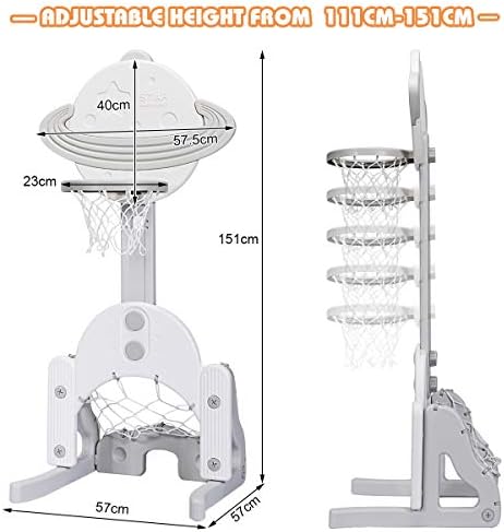 GYMAX 3-IN-1 Kids Basketball Stand, Basketball Hoop Setwith Soccer and Golf Play, Height Adjustable Sports Activity Center for Toddler Children (White)