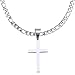 18"-36" Mens Stainless Steel Unisex Silver Plain Cross Pendant 6MM Figaro Chain Necklace Link (22)