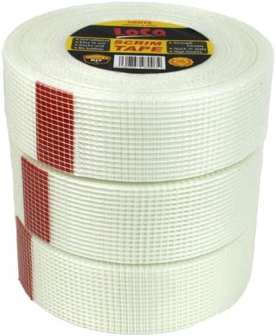 LOCO Scrim Tape - 3 rolls, 48mm x 90m Self-Adhesive Plasterboard Fibreglass Joining and Plastering Mesh Tape, Patching Holes Ceiling and Drywall Tape