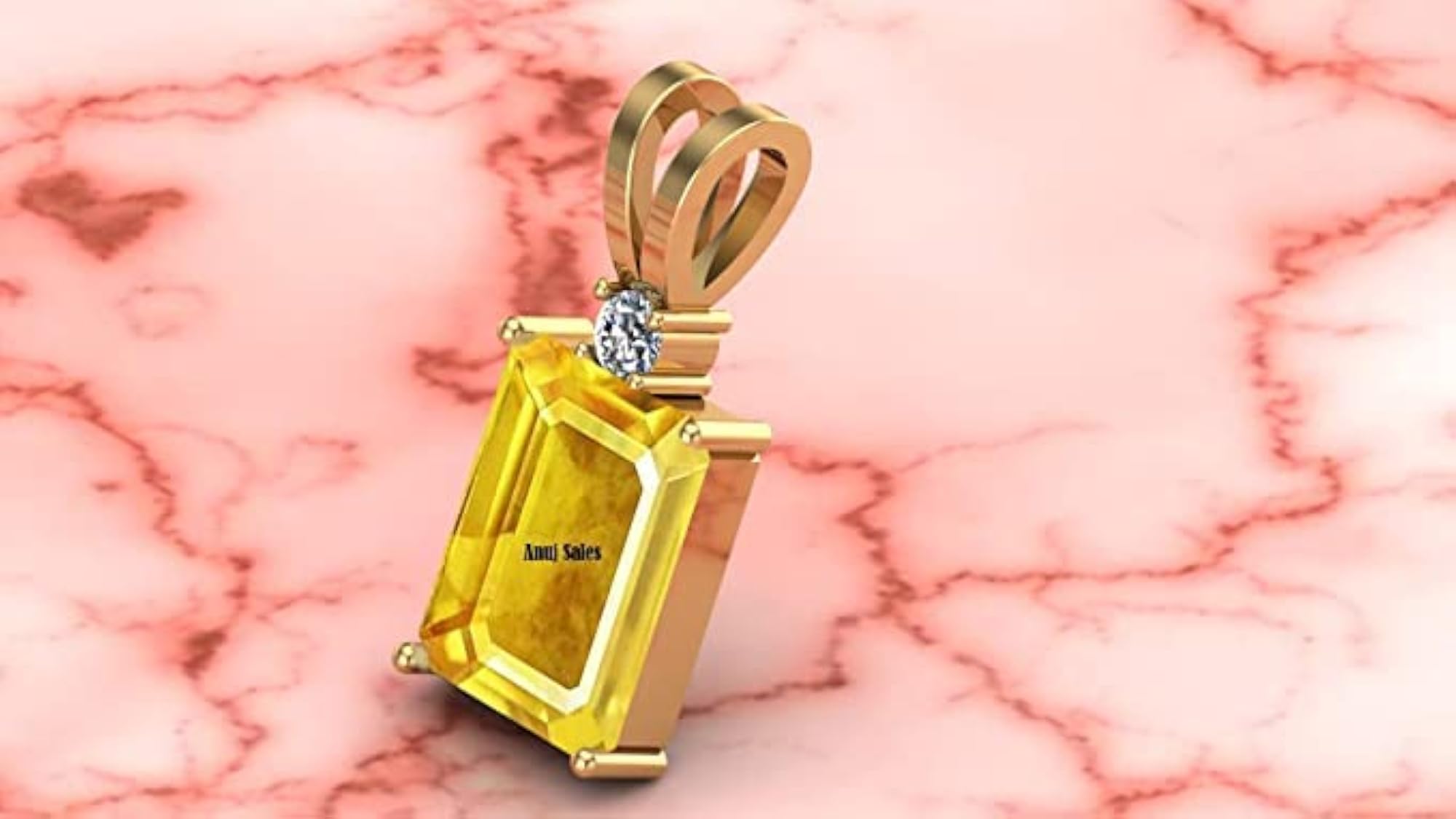 Natural Yellow Sapphire Gold Plated Pendant, 8.00 Ratti