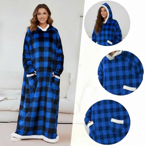 Nvatorfox 5FT Oversized Wearable Blanket Hoodie Flannel Sherpa Fleece Warm Cozy Christmas Wrap Throw Gifts for Adult (Black Blue) - image 4