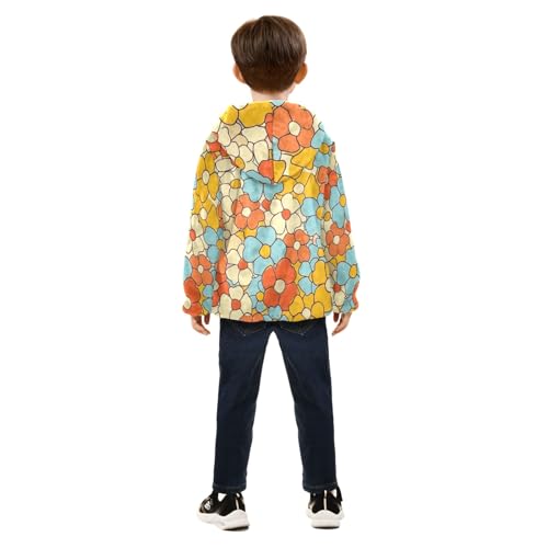 Boys Girls Fleece Jacket Blue Yellow Flowers Print Kids Warm Hooded Outwear Coat4