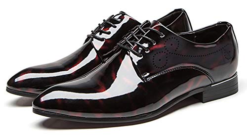 Dress Shoes Men Pointed Toe Floral Patent Leather Lace Up Oxford Fashion Formal Shoes Black Blue Red4