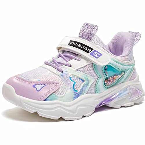 Boys Running Shoes Lightweight Kids Sneakers Hook and Loop Breathable Tennis Shoes (Purple,1 Little Kid)