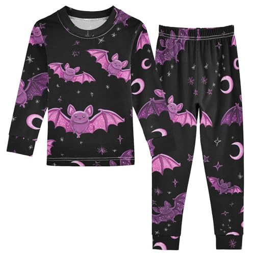 Fustylead Cute Pink and Purple Bats Cotton Pajamas Long Sleeve Sleepwear Lounge Set