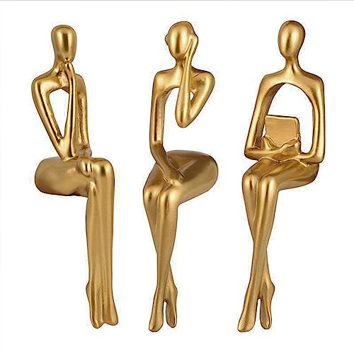 Xyqxyq Seated Figure, Abstract Sculpture Of A Thinking Person Sitting On A Bookshelf, Gold Figure Decoration, Featured Resin Collection Sculpture For Home Offic (Gold-Abc) #TOP28