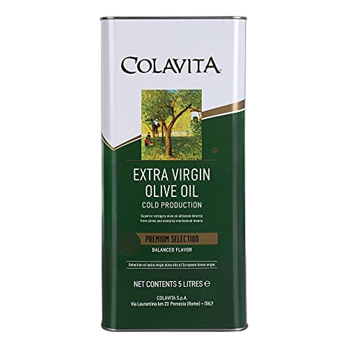 Image of Colavita Extra Virgin Olive Oil - Premium Selection (5L) | Imported from Italy | Ideal for Cooking, Salad Dressings, and Marinades | Cold Pressed Oil | Tin Can Pack