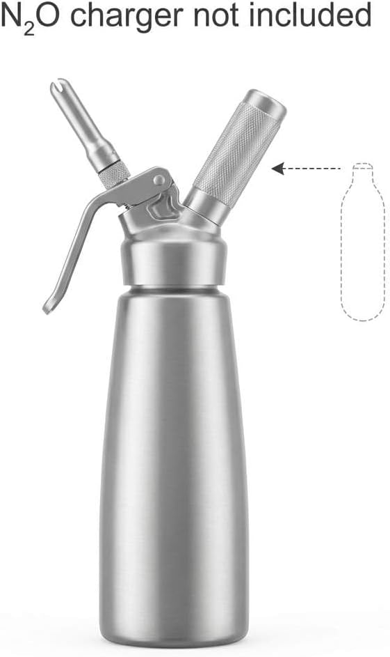 QWORK 500ml/1 Pint Stainless Steel Whipped Cream Dispenser – 18/8 304 Seamless Cream Whipper, with 3 Stainless Steel Decorating Tips (N2O Chargers Not Included)