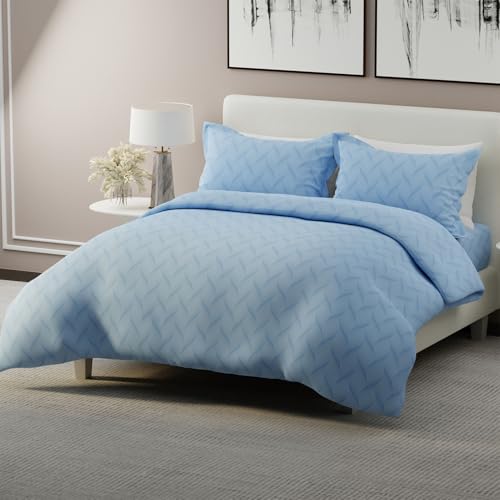 Image of BOUTIQUE LIVING India Radiance Cotton Blend 825 CVC Blue King Bedsheet with 2 Pillow Covers