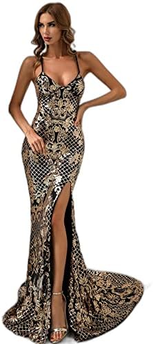 SheIn Missord Baroque Split Thigh Lace Up Back Sequins Prom Dress,  M1453133, Gold, S: Buy Online at Best Price in Egypt - Souq is now Amazon.eg