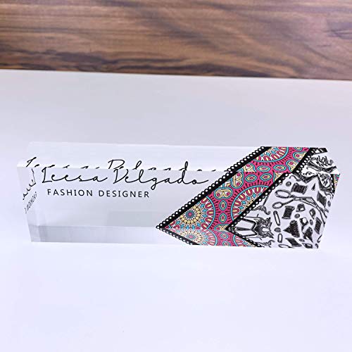 Artblox Personalized Name Plate For Desk | Black & White Marble Design On Clear Acrylic Glass | Custom Plaque Desk Name Plate Personalized Your Name And Credentials Office Office Sign Engraved Plaque