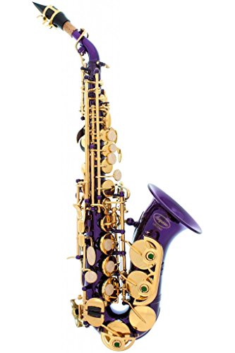 Lazarro Purple-Gold Keys Bb B-Flat Curved Soprano Saxophone Sax Lazarro+11 Reeds,Care Kit~24 Colors Available-320-Pr #TOP1