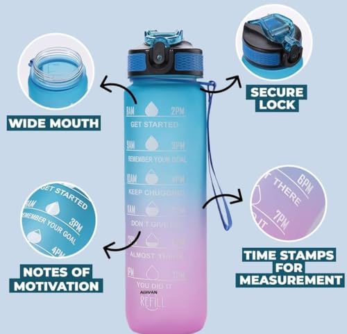Image of RAYMYLO 900 ML Unbreakable Sipper Water Bottle With Strap, Leakproof, BPA-Free & Durable Tritan, Water Bottle for Adults, Gym, Kids, School, Gifts & Office, Motivational Time Marker, Sipper Bottle