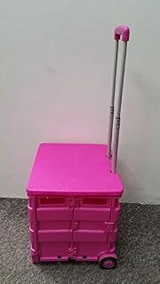 NEW HEAVY DUTY EXTRA LARGE FOLDING SUPERMARKET GROCERY SHOPPING BOOT TRUNK CAMPING CART CRATE BOX TROLLEY 40KG CAPACITY FOLDS FLAT PINK + LID