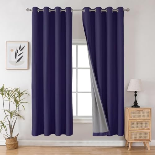 Image of Joydeco Navy Blue Blackout Curtains 84 Inches Long for Livingroom, Black Out Curtains for Bedroom Windows, Grommet Room Darkening Thermal Insulated Drapes 84 Inch Length 2 Panels Set