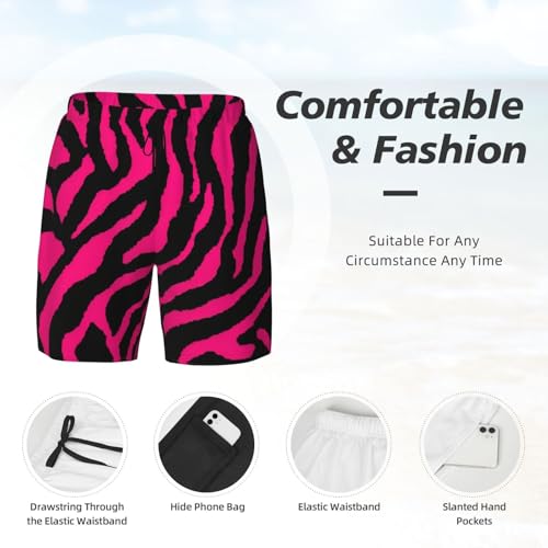Zebra Tiger Leopard Pinks Print Men's Double Shorts Casual Lightweight Elastic Waist Drawstring Summer Beach Shorts4
