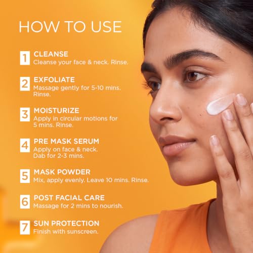 Image of SKINQ Detan + Glow Facial Kit for Dull, Tanned Skin | 7-Step At-Home Facial | With Vitamin C & Glycolic Acid | Instant Glowing Skin | Made by Dermat | Pack of 7