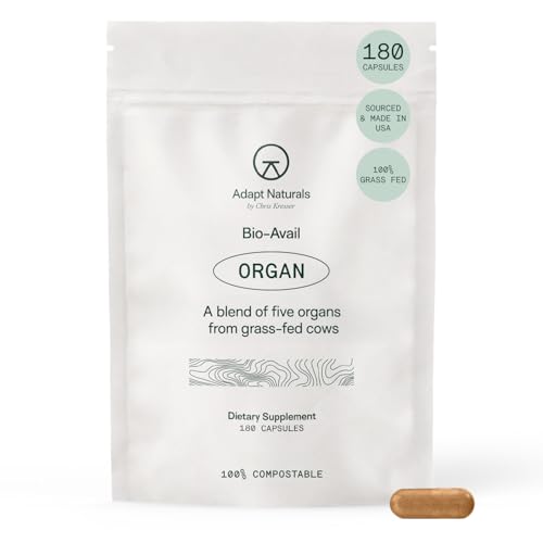 Adapt Naturals Organ Supplement Bioavailable Grass Fed Beef Liver Capsules Blend of Liver Heart Kidney Pancreas & Spleen Support Liver Cleanse Detox & Repair | Source of CoQ10-30 Days Supply