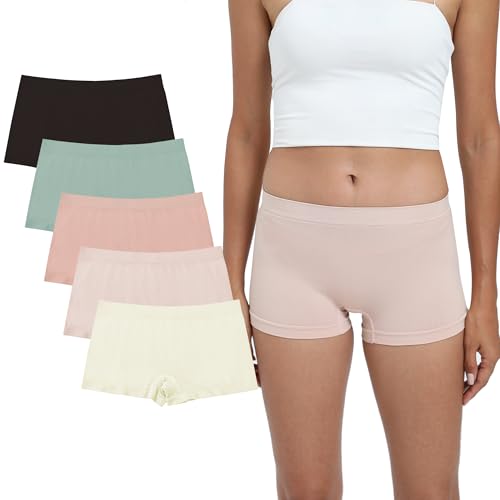 Image of DEEP TOUCH Women Boyshort Underwear Seamless Boxer Panties Breathable Stretch Boxer Briefs for Ladies 5 Pack