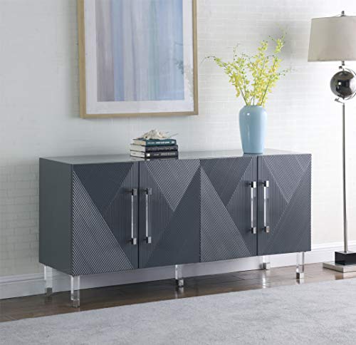 Meridian Furniture Anastasia Collection Modern | Contemporary Sideboard/Buffet With Gold Tipped Acrylic Legs And Starburst Design, 64" W X 18" D X 31" H, Grey Lacquer #TOP1
