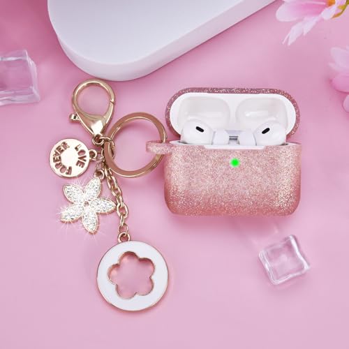 Image of VISOOM for AirPods Pro 3 Case 2025, Silicone Case for Apple Air Pods Pro 3rd Generation Cover Women, Cute iPods 3 Protective Cover with Bling Keychain & Cleaning Kit, Bling Rose Gold