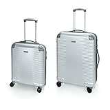 Gabol - Balance | Juego de Maletas de Viaje Rigidas de Color Plata con Trolley de Cabina y Trolley Mediano