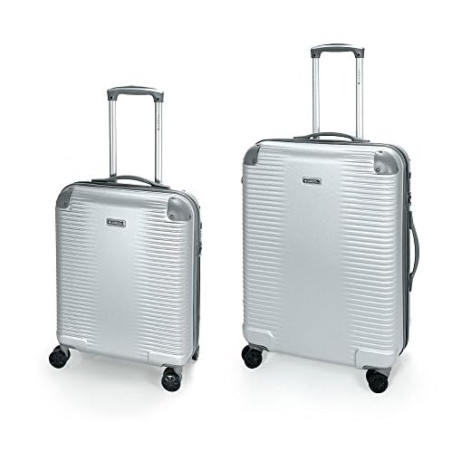 Gabol - Balance | Juego de Maletas de Viaje Rigidas de Color Plata con Trolley de Cabina y Trolley Mediano