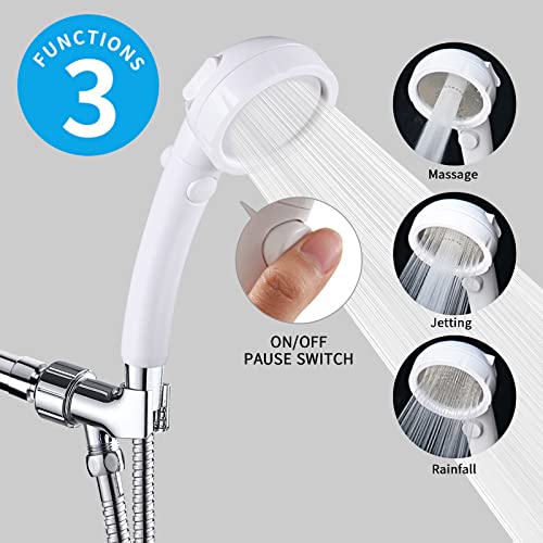 Kaiying High Pressure Handheld Shower Head With On/Off Pause Switch, 3 Spray Modes Shower Wand With Shut Off Button, Removable Camper Shower Head With Hose And Adjustable Angle Bracket (White) #TOP1