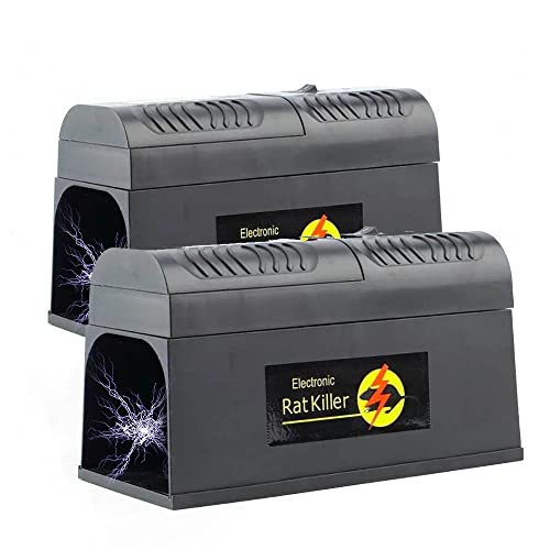 LEIPING 2X Trappola Elettronica per Roditori 7000V,Senza Fili, LED Integrata, Scariche Elettriche Potenti, Segnale Luminoso, Piastre Metalliche, Eliminazione Sicura di Topi e Ratti Senza Veleno