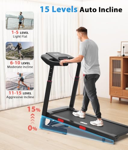 CIIHI Treadmill with Auto Incline - 15% Incline Treadmill 400 lbs Capacity