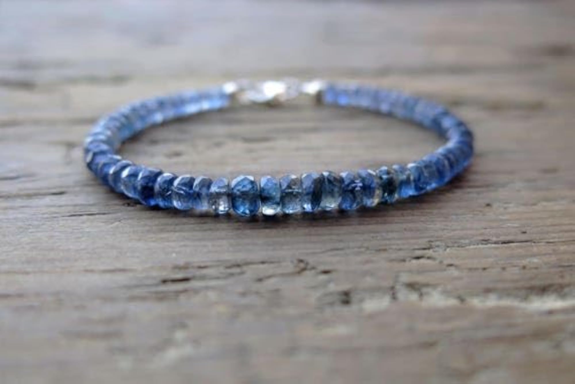 Kyanite Rondelle Bead Bracelet, Silver Plated Clasp