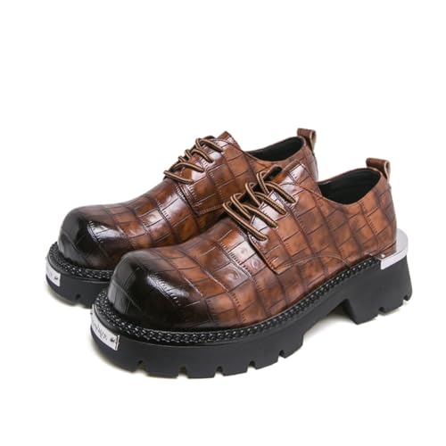 Men's Black Studded Platform Derby Shoes, Punk-Inspired Lace-Up Dress Shoes with Chunky Sole, Edgy Fashion Statement Footwear for Street Style, Parties & Daily Wear (8,N3-Brown)