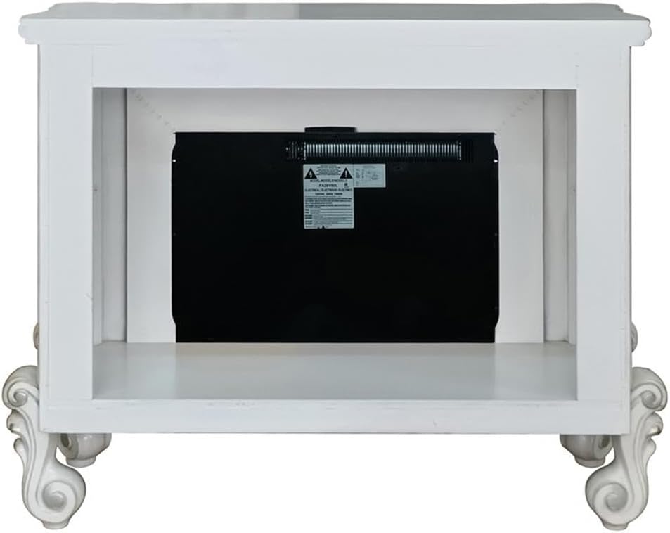 ACME Versailles Rectangular Carving Wooden Frame Fireplace in Bone White