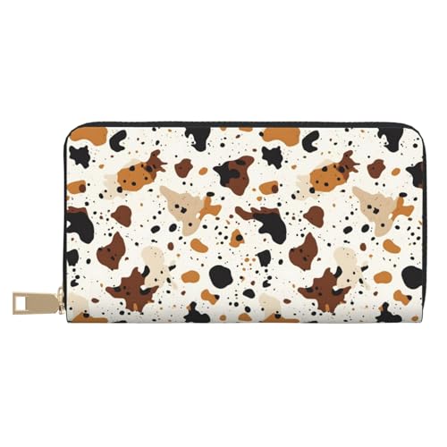 Leather Thin Slim Wallets for Women Men - Fashion Colorful Ink Splash Print Card Wallet Holder with Zipper