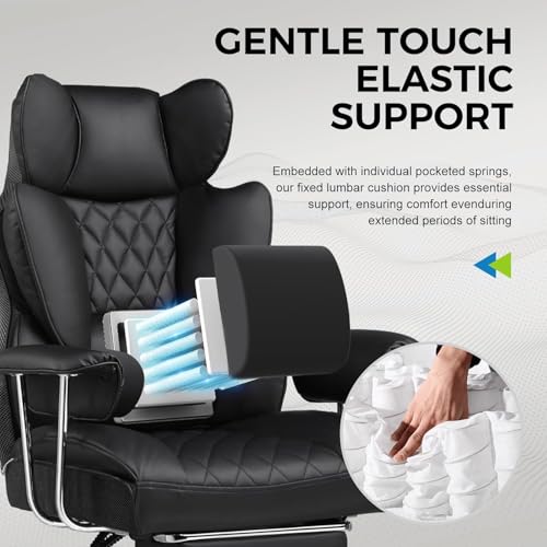 Image of GTPLAYER Big and Tall Office Chair, High Back PU Leather Gaming Chair with Footrest, Executive Ergonomic Office Chair with Pocket Spring Lumbar Support and with Outward Fixed Soft Armrests (Black)