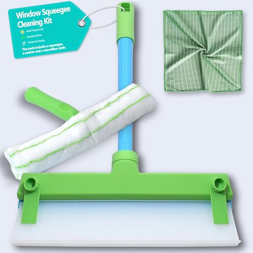 Silicone Window Squeegee Kit Window Cleaning Kit Recyclable Silicone Window Squeegee Kit with Washer and Microfiber Cloth(Green)