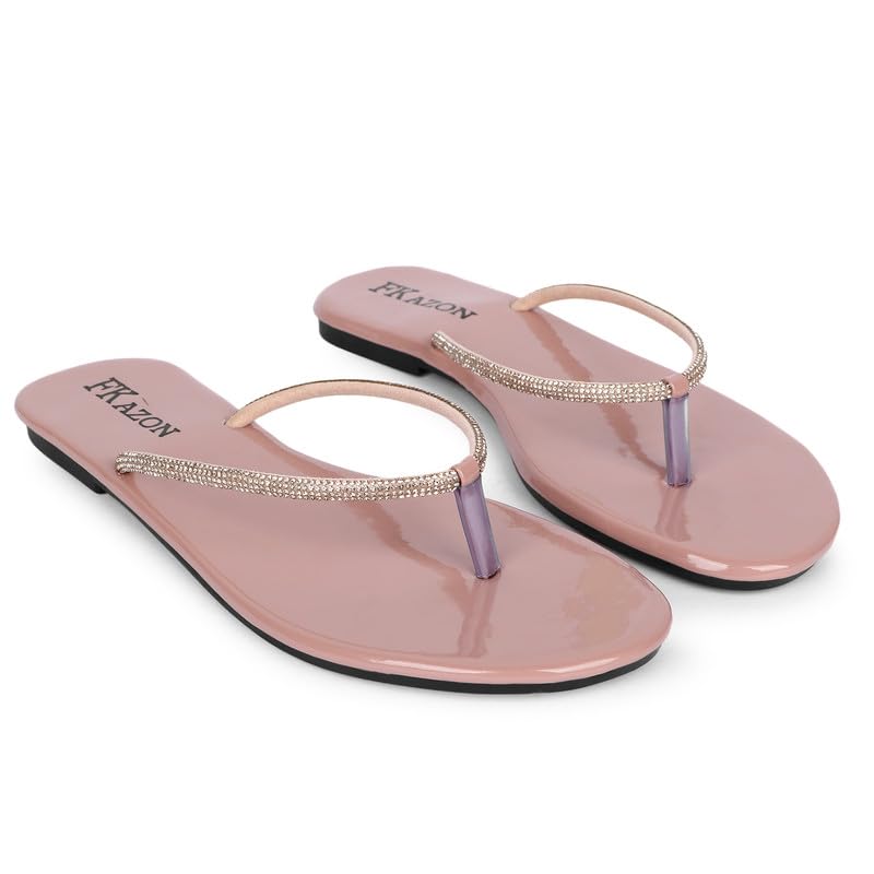 Image of Women's Stylish Flat Sandals - Elegant Flip-Flops with Sparkling Strap|FK 804 BLACK