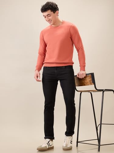 Image of Park Avenue Men Full Sleeve Slim Fit Solid Pattern Cotton Polyester Blend Regular Neck Regular Neck Casual Sweatshirt