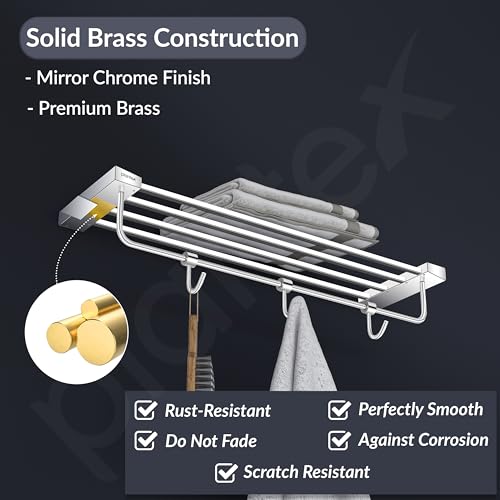 Image of Plantex Smero Pure Brass 24 inch Towel Rack for Bathroom /Towel Stand /Hanger /Towel Holder /Towel Bar /Bathroom Accessories - Arrete (Chrome)
