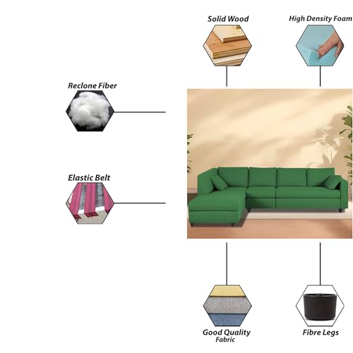 Image of Florian LHS 6 Seater L Shape Sofa Set for Living Room (Green Fabric) Premium Fabric Sofa