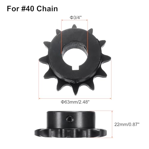 Image of uxcell #40 Chain Roller Sprocket B Type, 3 /4 inch Bore 14 Tooth Single Strand Chain Sprocket, Carbon Steel, Keyway with Set Screws