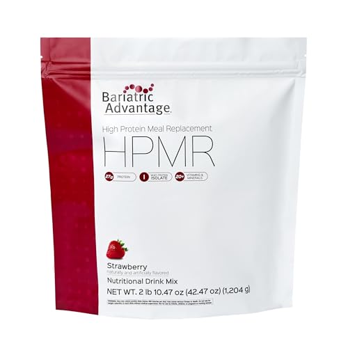 Bariatric Advantage High Protein Meal Replacement Drink Mix - Protein Powder Whey Isolate for Gastric Bypass & Sleeve Gastrectomy Patients - 28 Servings with 27 g Protein - Strawberry - 43.46 oz