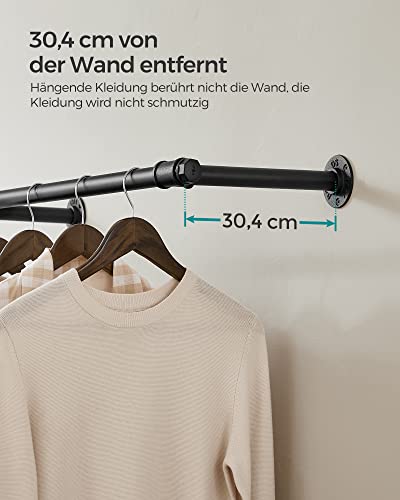 SONGMICS Kleiderstange für die Wand, Kleiderständer Wandmontage, Industrie-Design, platzsparend, 30 x 170 x 7 cm, 68 kg Belastbarkeit, einfache Montage, schwarz HSR104B01