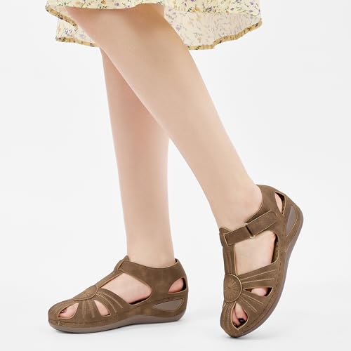 Image of DUOYANGJIASHA Women's Closed Toe Sandals: Comfortable Cushioned Casual Wedge Fisherman Sandals Adjustable Ankle Strap Non Slip Lightweight Dressy Summer Shoes for Walking