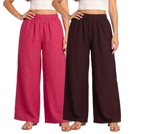 Image of Plaazo Women's Cotton Palazzo | Wide Leg Palazzo for Women | Soft Breathable High Waist Bottom Wear | Comfortable Casual, Office, Travel for Women