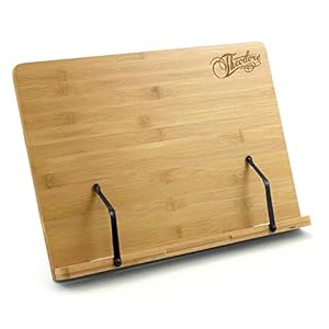 Theodore MUS53-BK Bamboe Tafelblad Boek Rest Sheet Muziekstandaard Verstelbare Desktop Stand met Pagina Retainers 390mm x 280mm, natuurlijk