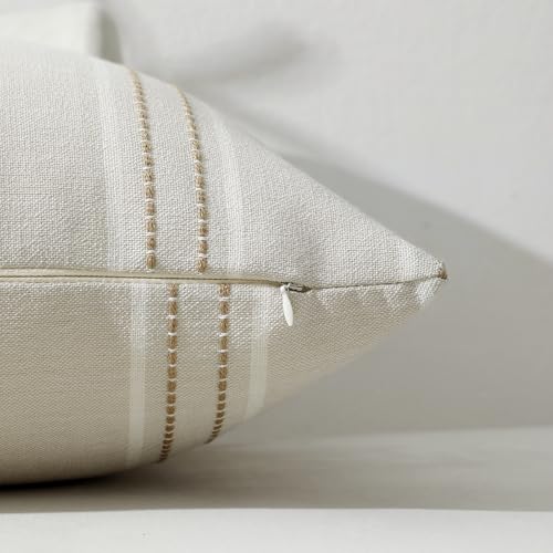 Image of Hckot Throw Pillow Covers 16x16 Set of 2 Tan Pillow Covers Farmhouse Decorative Pillows Textured Linen Square Cushion Covers for Sofa Couch Bed Living Room Decor(Tan)