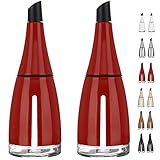 CHEFVANTAGE Olive Oil and Vinegar Cruet Dispenser Set with Elegant Glass Bottle and Drip Free Design - Red